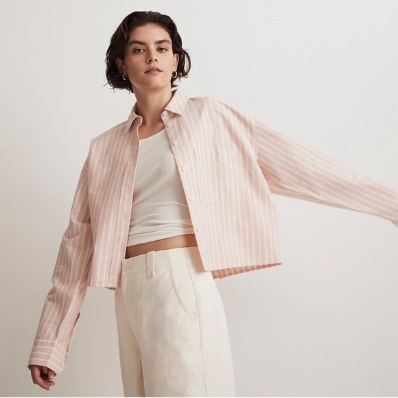 Oversized Signature Oxford Crop Shirt - Dusty Rose - Picture 1 of 7